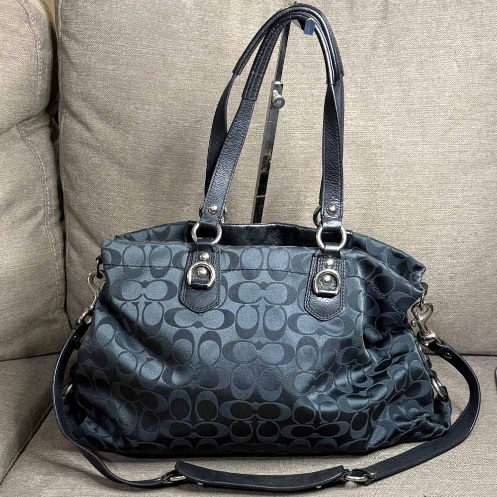 Coach Ashley Signature Black Satchel Bag Detachable Shoulder Strap F1175 - Picture 3 of 13